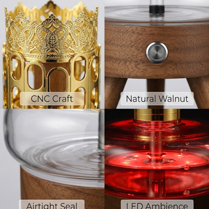 Cachimba de madera maciza y acero inoxidable con diseño de platillo volador, interruptor táctil LED, diseño de doble tubo, incluye líquido y carbón - Venta al por mayor - Product Image 4