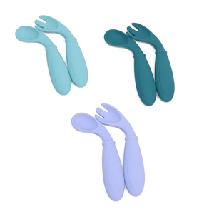 BPA Free Silicone per bambini tavolo da studio per bambini piccolo cucchiaio e forchetta Set regalo manico duro cucchiaio forchetta da viaggio Set - Product Image 4