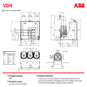 Interruptor de Circuito al Vacío de Tipo Fijo Trifásico A-BB Original VD4 Serie EL-EP 24kV 630A 31.5kA 50/60Hz VD4-24-06-32 P210 220NST - Product Image 3