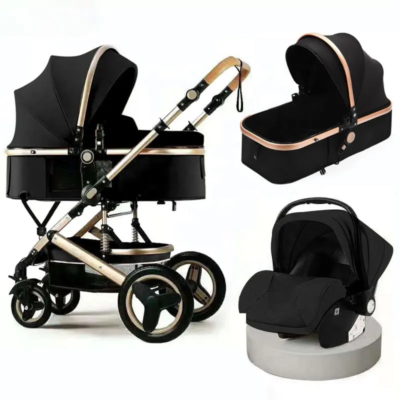 Poussette de luxe 3 en 1 pour bébé, pliable, bidirectionnelle, haute, avec siège auto, nouveau, fabriqué en chine