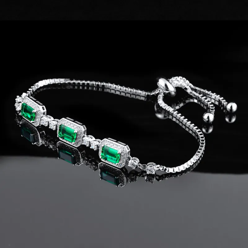 New fashion 925 sterling silver elegant jewelry simple zircon green emerald bracelet