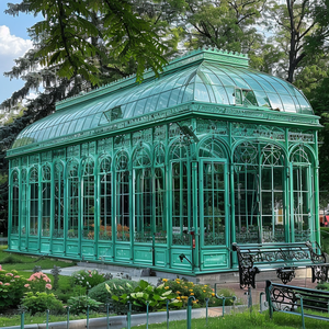 في الهواء الطلق العتيقة الكبيرة فيكتوريا نمط قبة مقوسة النوافذ جناح الدفيئة المعادن الخضراء شرفة الديكور مانور - Product Image 6