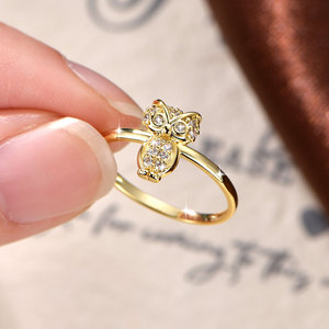 Anillos de Búho con Micro Pavé de Circonitas, Minimalistas y Lindos, de Cobre con Baño de Oro de 14K, Joyería de Moda que No se Deslustra para Niñas - Product Image 2