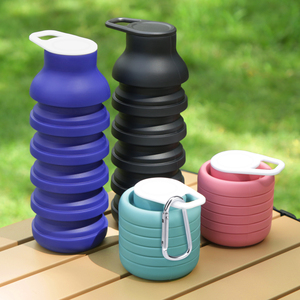 Bpa Free Reusable Food Grade Silicone Portable Collapsable Foldable Outdoor Gym Sports Drink Water Bottle With Hook Custom Logo