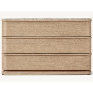 Table de chevet de style américain en bois massif haut de gamme avec trois tiroirs, design traditionnel antique et plateau en marbre - Product Image 1