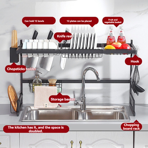 Prix du fabricant Support de cuisine en acier inoxydable <span class=keywords><strong>noir</strong></span> pour vidange d'évier pour ranger la vaisselle, les plateaux et les ustensiles - Product Image 4