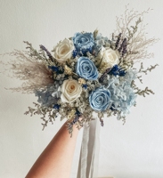 Bouquet de roses éternelles LED faites à la main aux couleurs douces, rond, sur pied, pour mariage, fleurs de mariée, longue durée (3-5 ans)