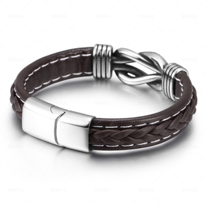 2025 mode marron <span class=keywords><strong>noir</strong></span> infini noeud cuir Bracelet Bracelet en acier inoxydable fermoir magnétique Bracelet en cuir tressé - Product Image 3