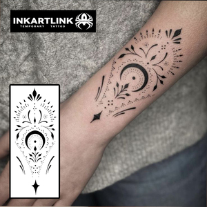Autocollant de <span class=keywords><strong>tatouage</strong></span> semi-permanent réaliste <span class=keywords><strong>Mandala</strong></span> Lune Géométrique, longue durée 2 semaines (15 jours), art corporel pour femmes, <span class=keywords><strong>bras</strong></span>, vente en gros - Product Image 1
