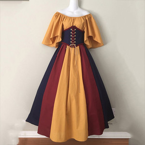 European Medieval Color-Blocked Off-Shoulder <b>Dress</b> With Flutter Sleeves Full Skirt Women's Cosplay Costume For Ethnic <b>Dance</b> - Product Image 3