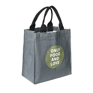 Lunch Bag Canvas Insulated Portable Office Outdoor Picnic White Green Blue Gray Bento Bag - Product Image 5