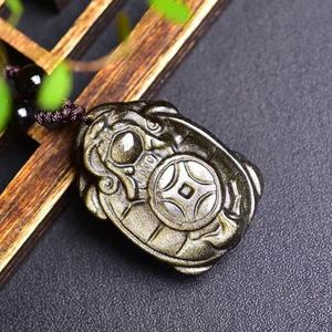 Colgantes de cristal de cuarzo Natural, collar de oro obsidiana, dragón, Tortuga, bestia - Product Image 1