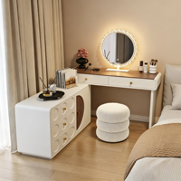 Table de toilette de luxe légère, vintage, moderne et minimaliste, style français, avec miroir intégré, rangement pour maquillage et tabouret assorti, pour hôtel