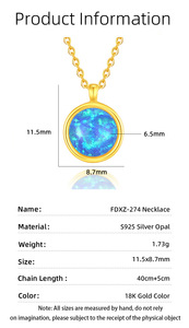 S925 Sterling Silver Gold Plated Round Blue <b>Opal</b> Pendant <b>Necklace</b> Dainty Rope Edge Vintage Jewelry For Women - Product Image 3