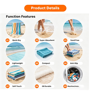 Toalla de Baño y Playa Deportiva Absorbente de Microfibra de Doble Cara con Estampado de Terciopelo, Secado Rápido, Material Grueso, Diseño de Ondas - Product Image 4