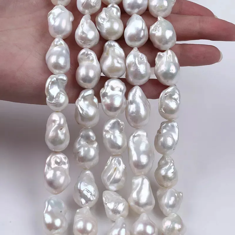 Hilo de perlas barrocas de agua dulce, accesorio blanco Natural de 13-16mm, 3A, venta al por mayor para fabricación de joyas