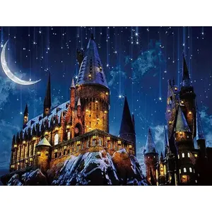 Atacado Pintura Diamante Castelo Bordado Paisagem 30x40cm Rodada Completa Broca Noite Lua Home Decor Strass Diy