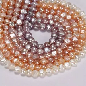 Perlas planas de agua dulce, perlas irregulares de doble luz, blanco, rosa, negro, bricolaje, hilo de perlas de agua dulce de 6-7MM