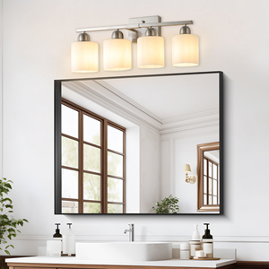 Applique da Bagno Moderna a 4 Luci con Finitura Nichel e Paralume in Vetro Bianco Latte per Bagni e Camere da Letto - Product Image 3