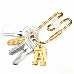 Llavero Personalizado Simple de Latón, Llaveros con Forma de Elipse, Anillo para Llaves con Clip de Seguridad de Latón, Porta Llaves para Hombre y Mujer, Llavero Retro Dorado - Product Image 1