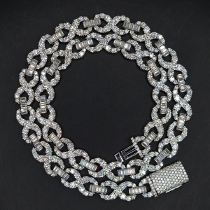 Baguette Cut Iced Out Custom Clasp Claw Setting Rhodium Plated 925 Sterling Silver <b>Infinity</b> Link Chain Moissanite Gift Party - Product Image 1