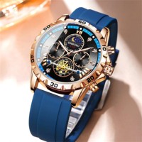 Montre-bracelet décontractée à quartz pour homme Binbond B3103 3103 avec bracelet en silicone, étanche, calendrier, aiguilles lumineuses, de luxe