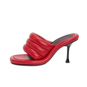 New Trend Women's Puffy Upper Sandals Thin Heels Stiletto Color Block <b>Shoes</b> Summer Slip-on Dress Mules Outdoor Slippers - Product Image 4