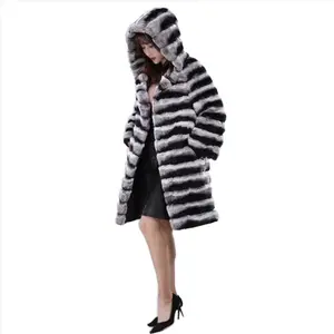Ropa de invierno para mujer, chaqueta de piel auténtica, abrigo, Chinchilla Rex, abrigos de piel de conejo