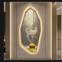 Décoration Murale Paysagère Cerf et Grue Imprimée avec Options d'Éclairage, Plusieurs Tailles Disponibles pour Salon, Hall d'Hôtel, Intérieur