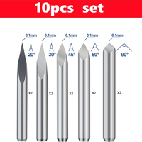 Lot de 10 fraises à 3 tranchants pyramidaux pour gravure, queue de 3,175 mm, 20/30/45/60/90 degrés, pour routeur CNC, outil de fraisage du bois