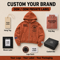 Sweats à capuche personnalisés pour hommes, orange rouille, zippés, effet déchiré, imprimé gothique, patch sur la manche, coupe oversize, fabricant OEM ODM privé
