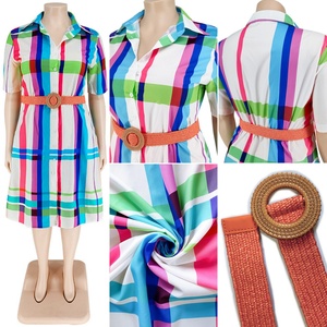 Robes d'automne grande taille de haute qualité 2025 pour femmes, robe chemise décontractée à manches courtes à carreaux imprimés, robe de bureau pour femme avec ceinture - Product Image 6