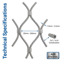 Filet de câbles en acier inoxydable 304 durable et flexible, maille losange robuste pour clôture de sécurité