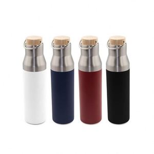 New Design 600ml Carrying Stainless Steel Reusable Drink Water Bottle With Metal Handle <b>Thermos</b> Water Bottles with Bamboo Lid - Product Image 5