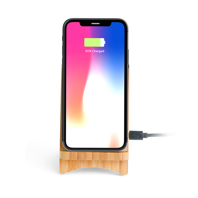 Universal 10W Wireless Charging Pad Desktop Office Phone Holder Custom Led logo Foldable Wood Bamboo Wireless Charger Stand
