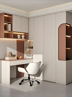 Armoire de chambre à coucher en bois élégante, moderne, autoportante, suspendue, grande capacité, avec espace de bureau flottant, durable pour une utilisation en villa