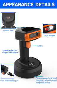 Lecteur de codes-barres 2D sans fil avec station de charge, Bluetooth longue portée, lecteur de codes QR portable 2.4G pour entrepôt, supermarché, point de vente - Product Image 4
