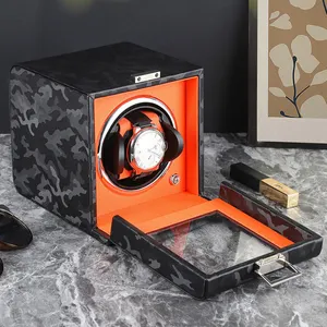 New Design Single Automatic Watch Winder Black Leather Case With Square Shape For PU Materials