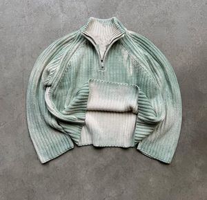 Knitwear Manufacturers Custom Design Logo Ribbed <strong>Vintage</strong> Acid Wash <strong>Knitted</strong> Jumper Streetwear Pull Homme Half Zip <strong>Sweater</strong> Men - Product Image 4