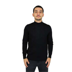 Pull à col roulé pour homme, noir, manches longues, col rond, vêtements d'hiver - Product Image 1