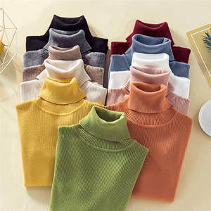 In magazzino vendita superiore all'ingrosso nuovo Design <span class=keywords><strong>donna</strong></span> maglione lavorato a maglia tinta unita autunno inverno <span class=keywords><strong>dolcevita</strong></span> maglioni Pullover di base morbidi aderenti - Product Image 1