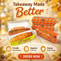 Emballage alimentaire biodégradable personnalisé en papier ivoire imprimé quadricolore en forme de bateau pour hot-dogs, plateau à gaufres, boîte à burgers et corndogs en carton