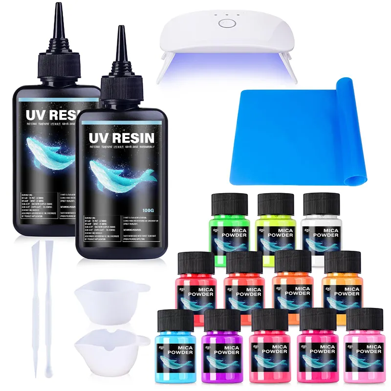 Kit de résine UV avec la lumière UV et la poudre de pigment au néon