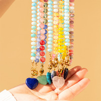 Collier en perles de tungstène tricoté à la main, pendentif en pierre naturelle, design électroplaqué en forme de cœur, délicat, longueur clavicule, pour femme