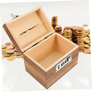 Caja de madera maciza para monedas, 16x13x12cm, caja de almacenamiento con cerradura de combinación para niños, para ahorrar dinero - Product Image 3
