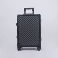 Valise à roulettes rigide en cuir foncé imperméable avec cadre en aluminium, 20/24/28 pouces, bagage de luxe pour voyages d'affaires