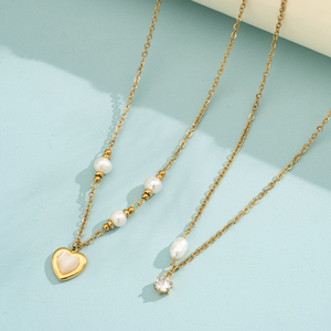 Collar Minimalista de Acero Dorado con Colgante de Perla y Zirconia en Forma de Lágrima, Cadena Ajustable, Joyería Diaria para Mujer - Product Image 2