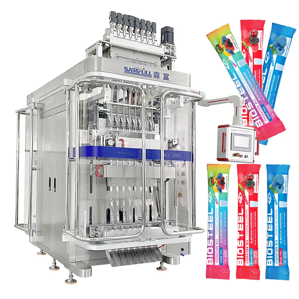 Utomatic-máquina de llenado de polvo de electrolitos VFFS multipista, envase de mezcla de hidratación de 8 carriles