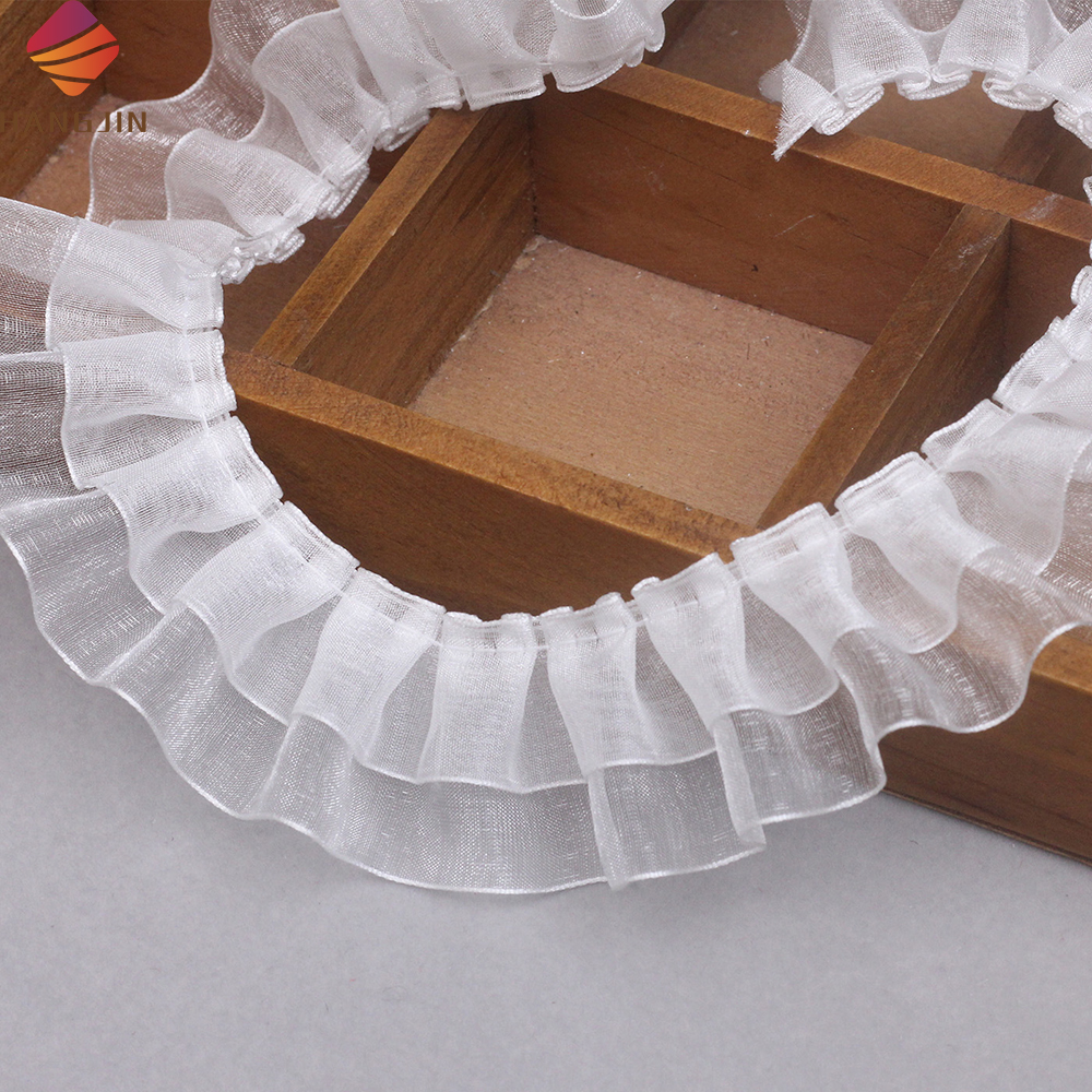 Double Layered Pleated Wave Lace Trim - 4cm White Organza