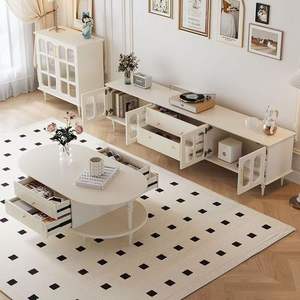 French Style Cream Tv Cabinet And Coffee <b>Table</b> Set <b>Storage</b> Living Room Furniture For <b>Small</b> Apartment Light Luxury Design - Product Image 3